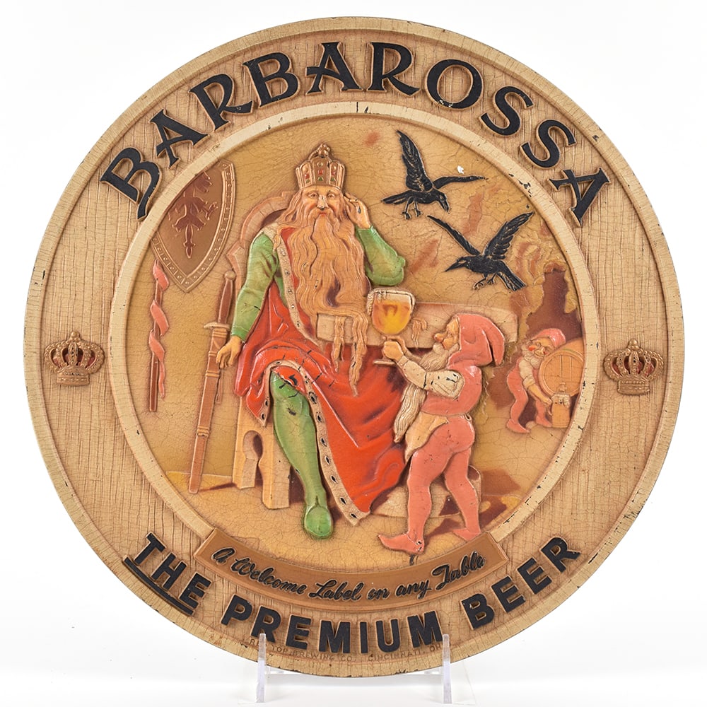 Barbarossa Beer 1940s Composition Sign KING AND GNOME (1 of 2)