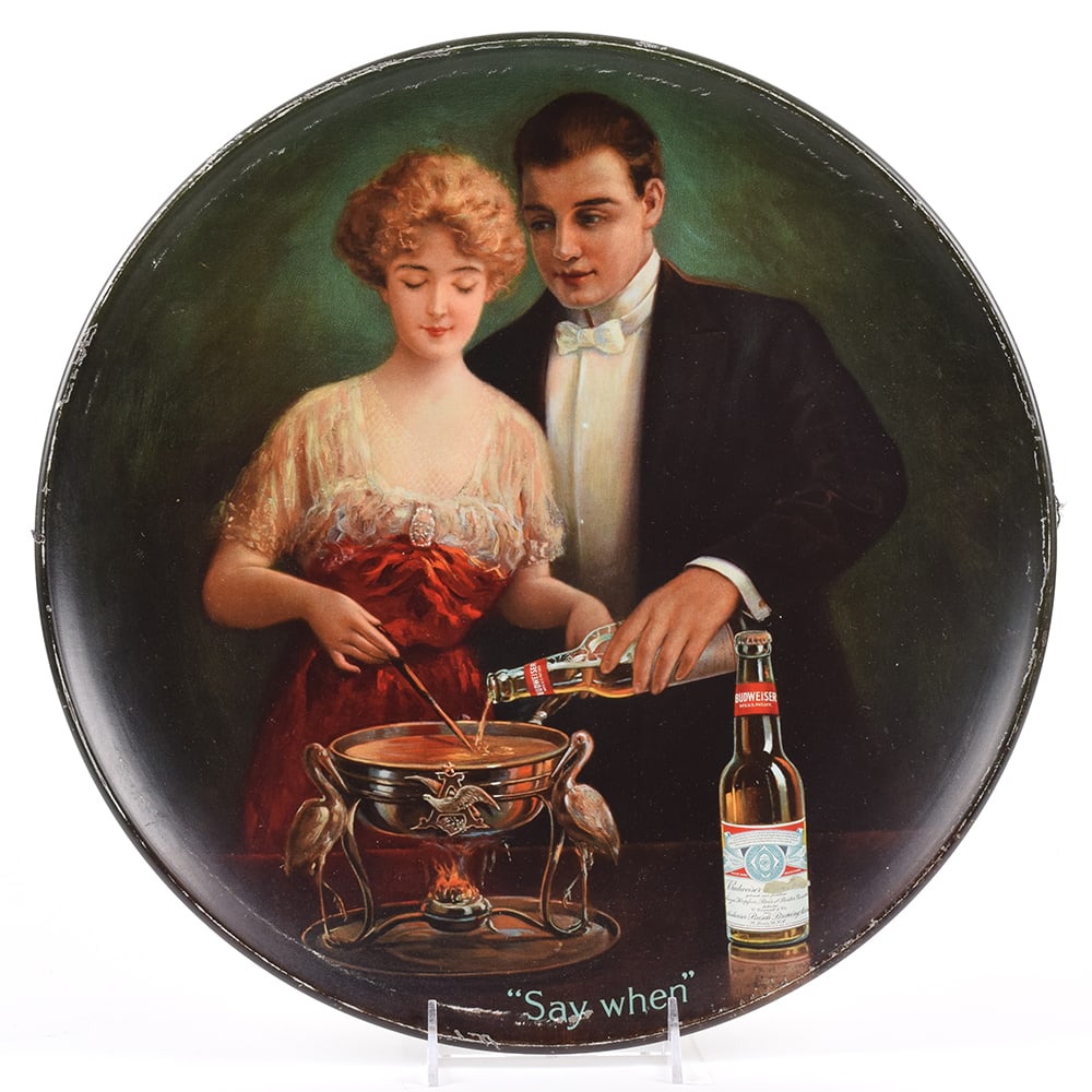 Budweiser Beer Pre-Prohibition Tin Charger SAY WHEN (1 of 2)