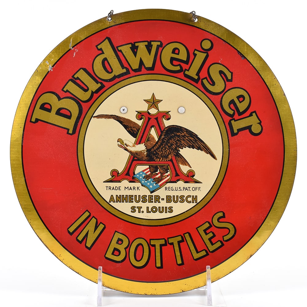 Budweiser In Bottles 1930s Tin Easel Sign SHARP (1 of 2)