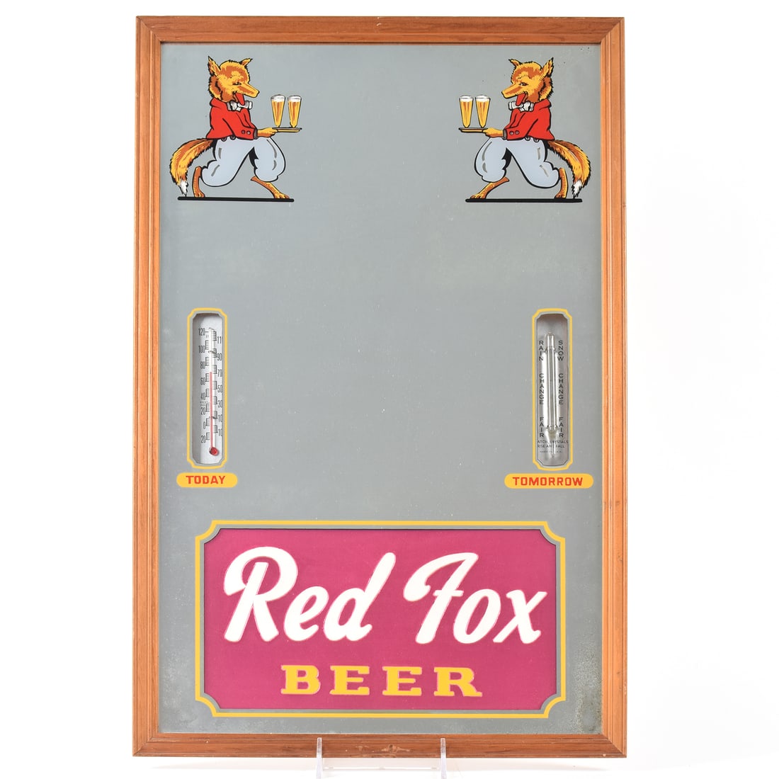 Red Fox Beer 1940s Thermometer Barometer Mirror Sign SWEET (1 of 2)