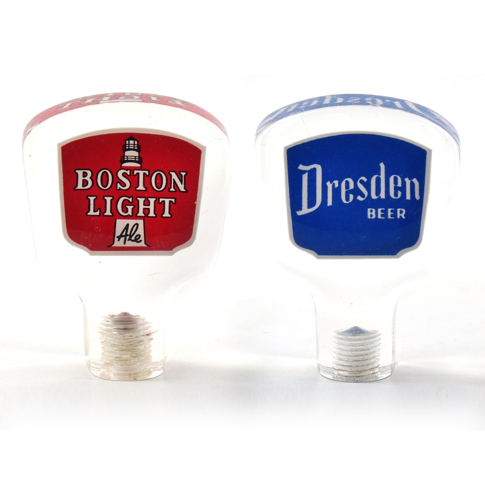 Boston Beer Light Ale And Dresden Lucite Tap Knobs Pair MINTY: Brewer/Business Name: Boston Beer Co., Boston, Massachusetts Manufacturer/Plant: See comments/descriptionDate of manufacture: