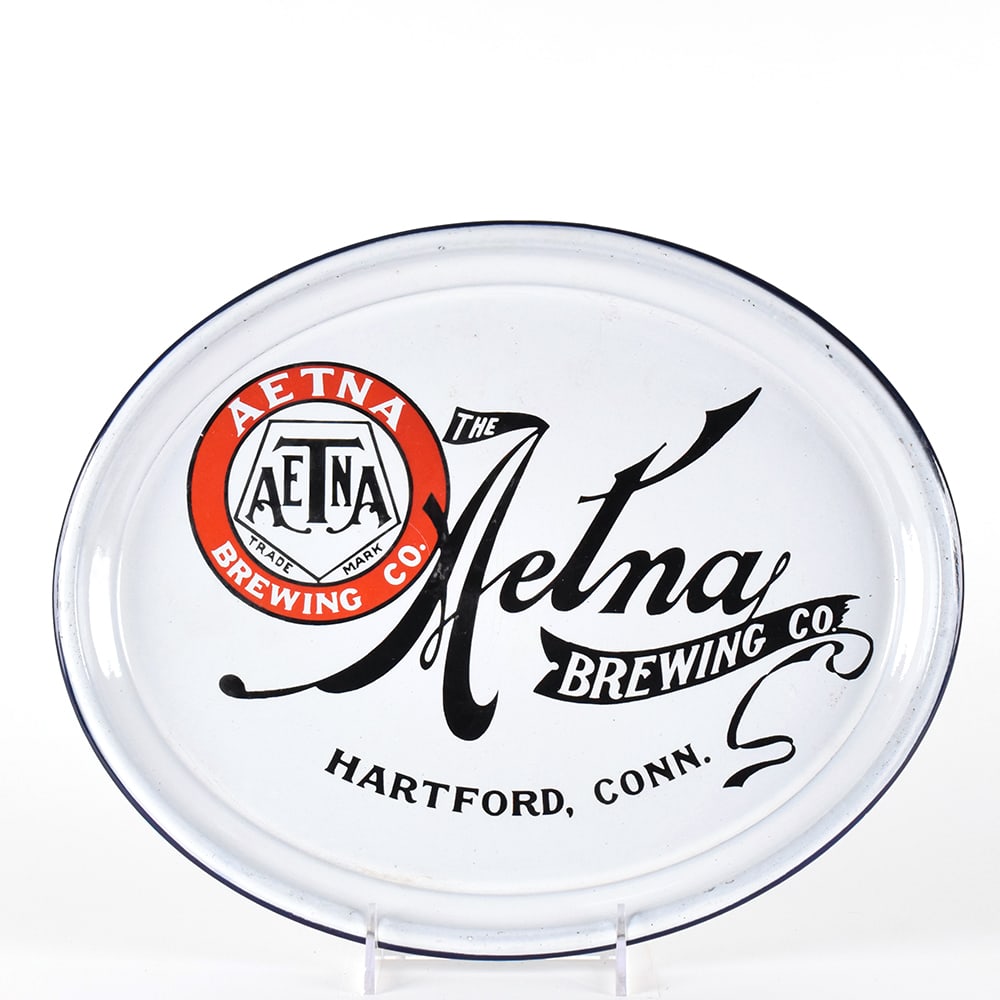Aetna Brewing Pre-Prohibition Porcelain Enamel Tray EXCEPTIONAL: Brewer/Business Name: Aetna Brewing Co., Hartford, Connecticut Manufacturer/Plant: Baltimore Enamel and Novelty Co., Baltimore, MDDate of m