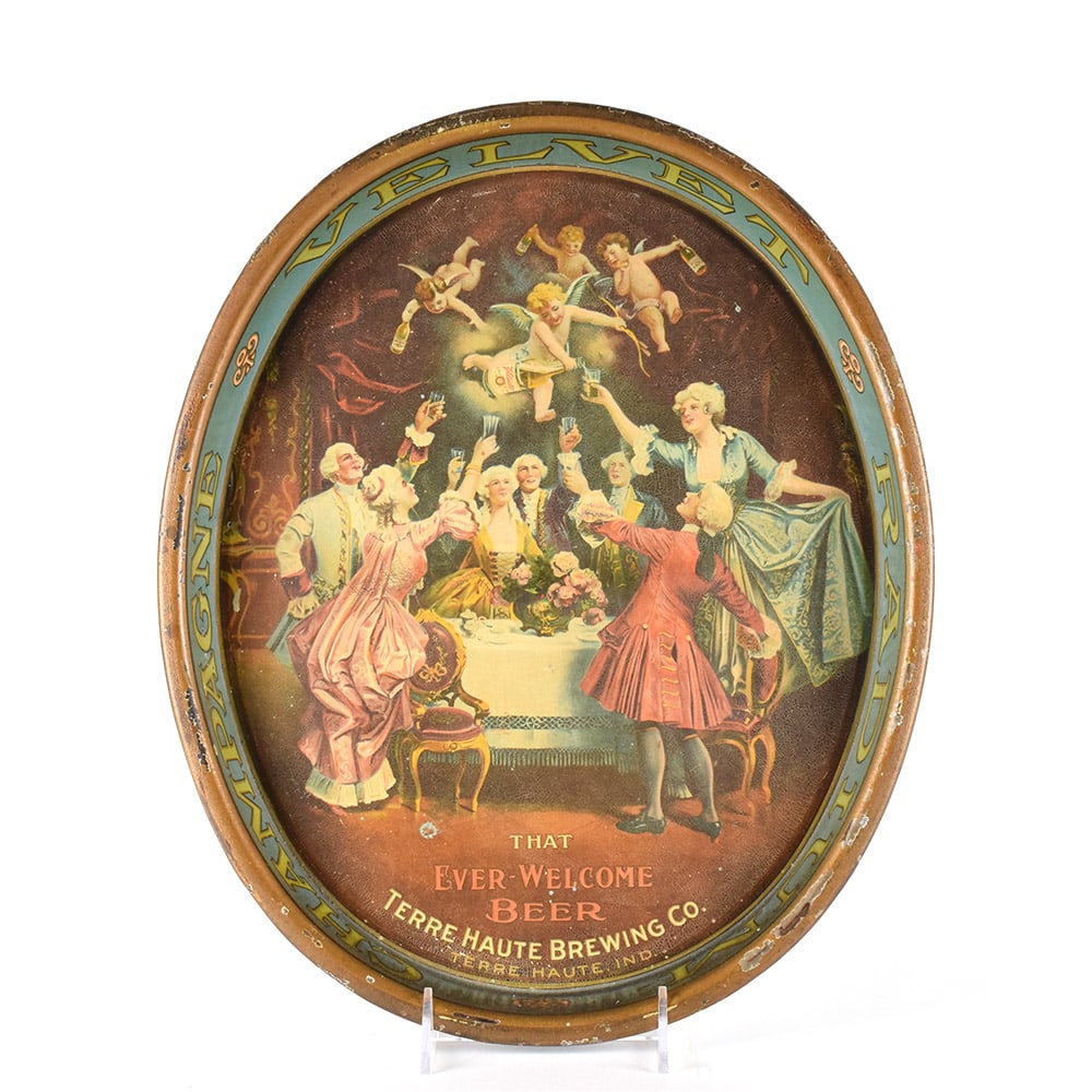 Champagne Velvet Pre-Pro Serving Tray ARISTOCRACY AND CHERUBS: Brewer/Business Name: Terre Haute Brewing Co., Terre Haute, Indiana Manufacturer/Plant: UnknownDate of manufacture: