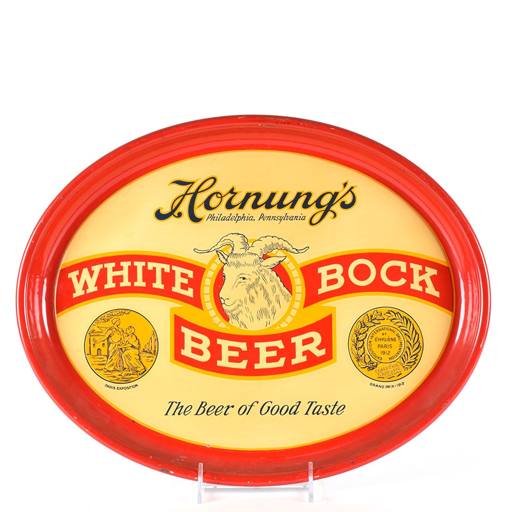 Hornungs White Bock 1930s Oval Serving Tray: Brewer/Business Name: Jacob Hornung Brewing Co., Philadelphia, Pennsylvania Manufacturer/Plant: UnknownDate of manufacture: