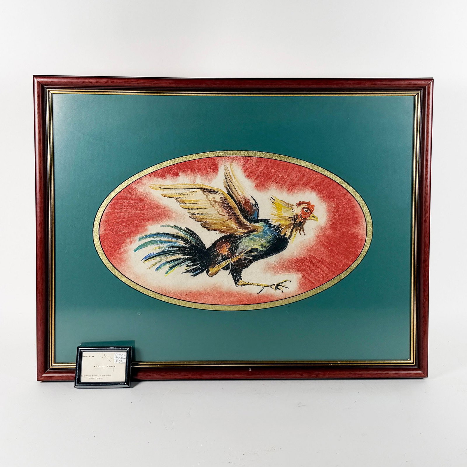 Croft Gamecock Original Artwork and Business Card UNIQUE: Croft Brewing. Boston, Massachusetts.Circa 1950.This original artwork for the Croft Gamecock brand was found with the business card for Carl H Irons from the Croft Brewing Co. Provenance to the Steve