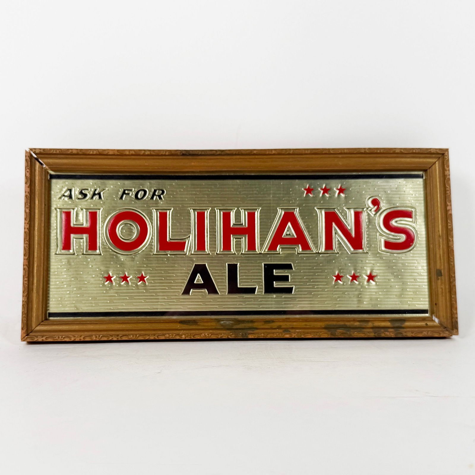Holihans Ale Embossed Metallic Cardboard Sign RARE: Diamond Spring Brewery. Lawrence, Massachusetts. Circa 1940s. Rare, small sign in outstanding like-new condition. About 10.5 x 4.5 inches. 