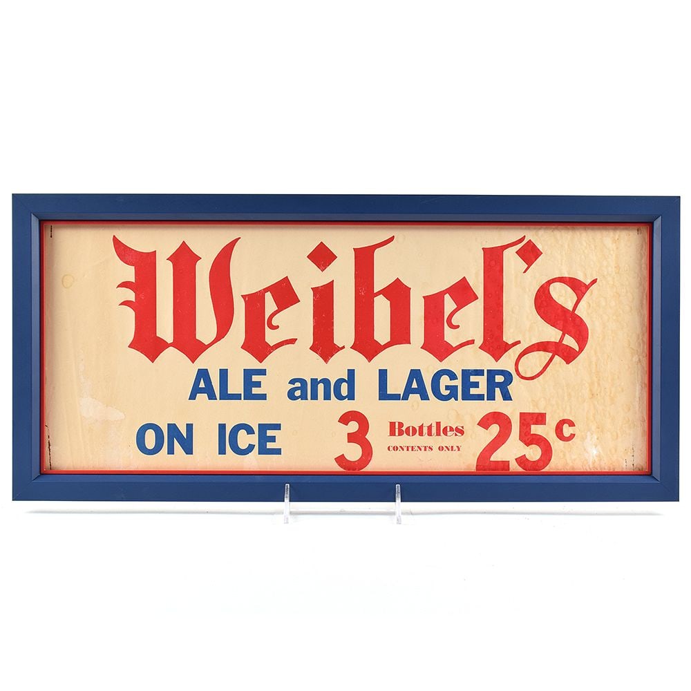 Weibels Ale and Lager 1930s Cardboard Sign BOTTLES ON ICE (1 of 2)