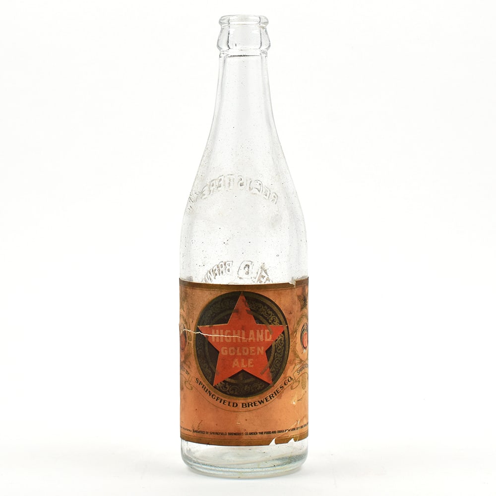 Highland Golden Ale Pre-Prohibition Embossed Bottle: Brewer/Business Name: Springfield Breweries Co., Springfield, Massachusetts Manufacturer/Plant: UnknownDate of manufacture: