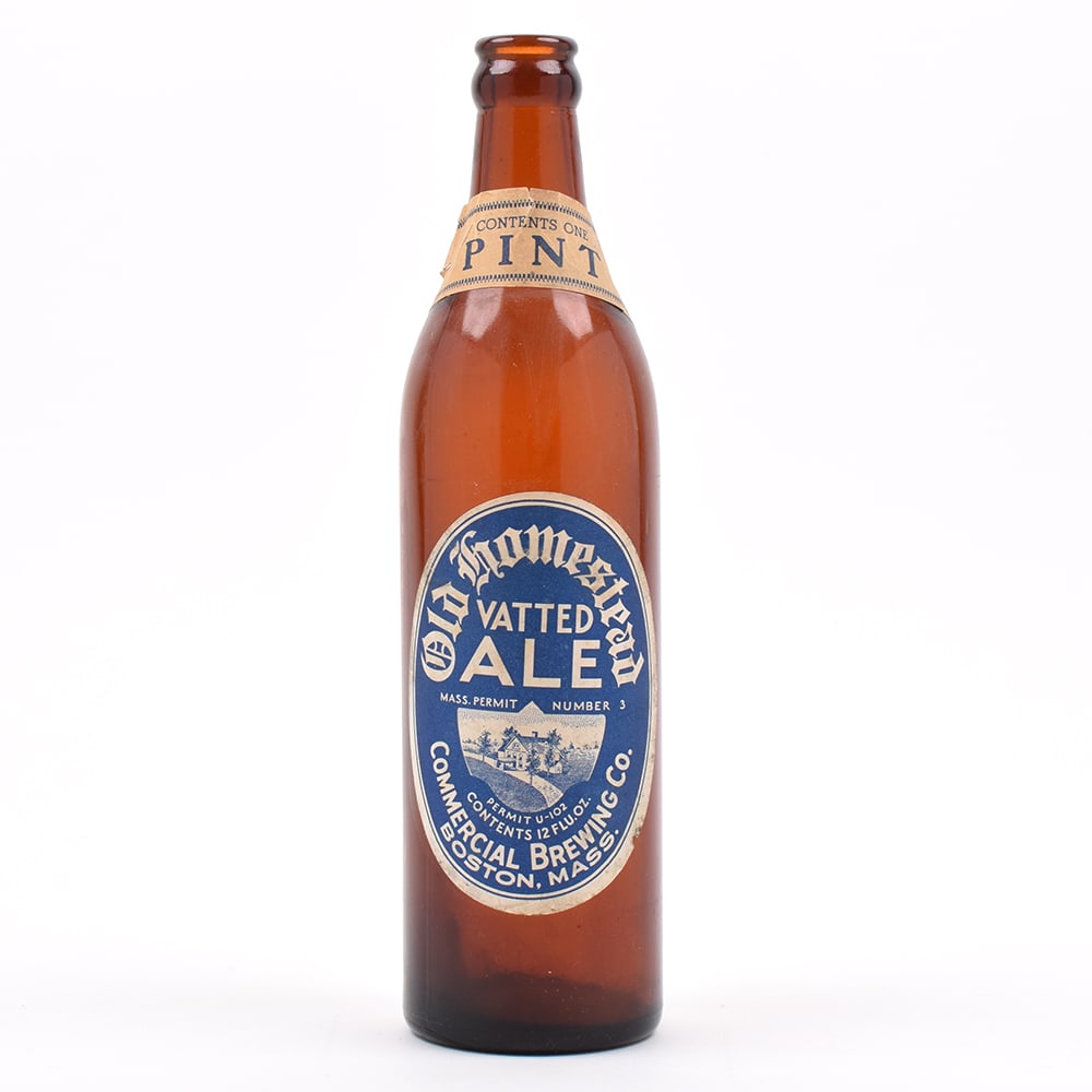 Old Homestead Vatted Ale 1930s 16 Ounce Bottle NO IRTP BOSTON EXCEPTIONAL: Brewer/Business Name: Commercial Brewing Co., Boston, Massachusetts Manufacturer/Plant: UnknownDate of manufacture:
