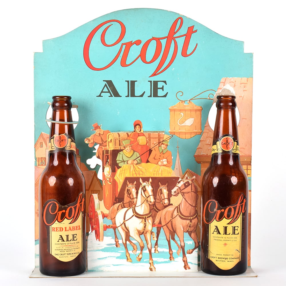 Croft Ale Winter 3D Die Cut Sign HORSE DRAWN CARRIAGE EXCELLENT: Brewer/Business Name: Croft Brewing Co., Boston, Massachusetts Manufacturer/Plant: See comments/descriptionDate of manufacture: