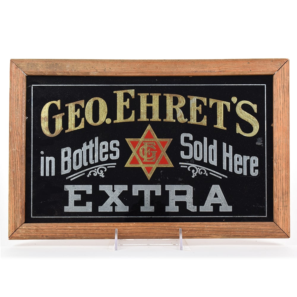 Geo Ehrets Extra Pre-Pro Reverse-On-Glass Sign BOTTLES SOLD HERE RARE: Brewer/Business Name: Geo. Ehrets Hell Gate Brewery, Brooklyn, New York, New York Manufacturer/Plant: UnknownDate of manufacture: