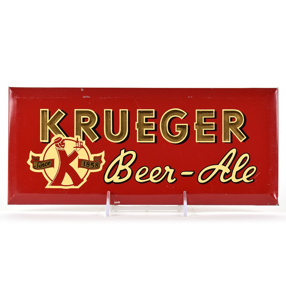 Krueger Beer-Ale 1930s Tin-Over-Cardboard Sign K-MAN WITH HAT: Brewer/Business Name: G. Krueger Brewing Co., Newark, New Jersey Manufacturer/Plant: See comments/descriptionDate of manufacture: