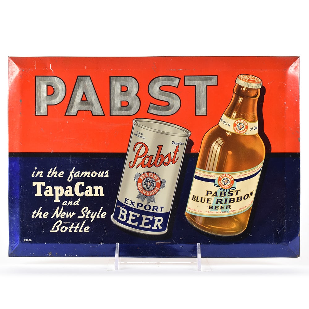Pabst Export 1930s Tin-Over-Cardboard Sign OI FLAT TOP CAN STEINIE BOTTLE: Brewer/Business Name: Premier-Pabst Corp., Milwaukee, Wisconsin Manufacturer/Plant: American Can Co.Date of manufacture: