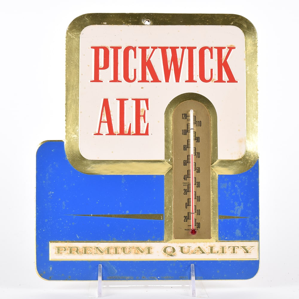 Pickwick Ale Embossed Foil Over Cardboard Thermometer Sign RARE: Brewer/Business Name: Haffenreffer And Co., Boston, Massachusetts Manufacturer/Plant: See comments/descriptionDate of manufacture: