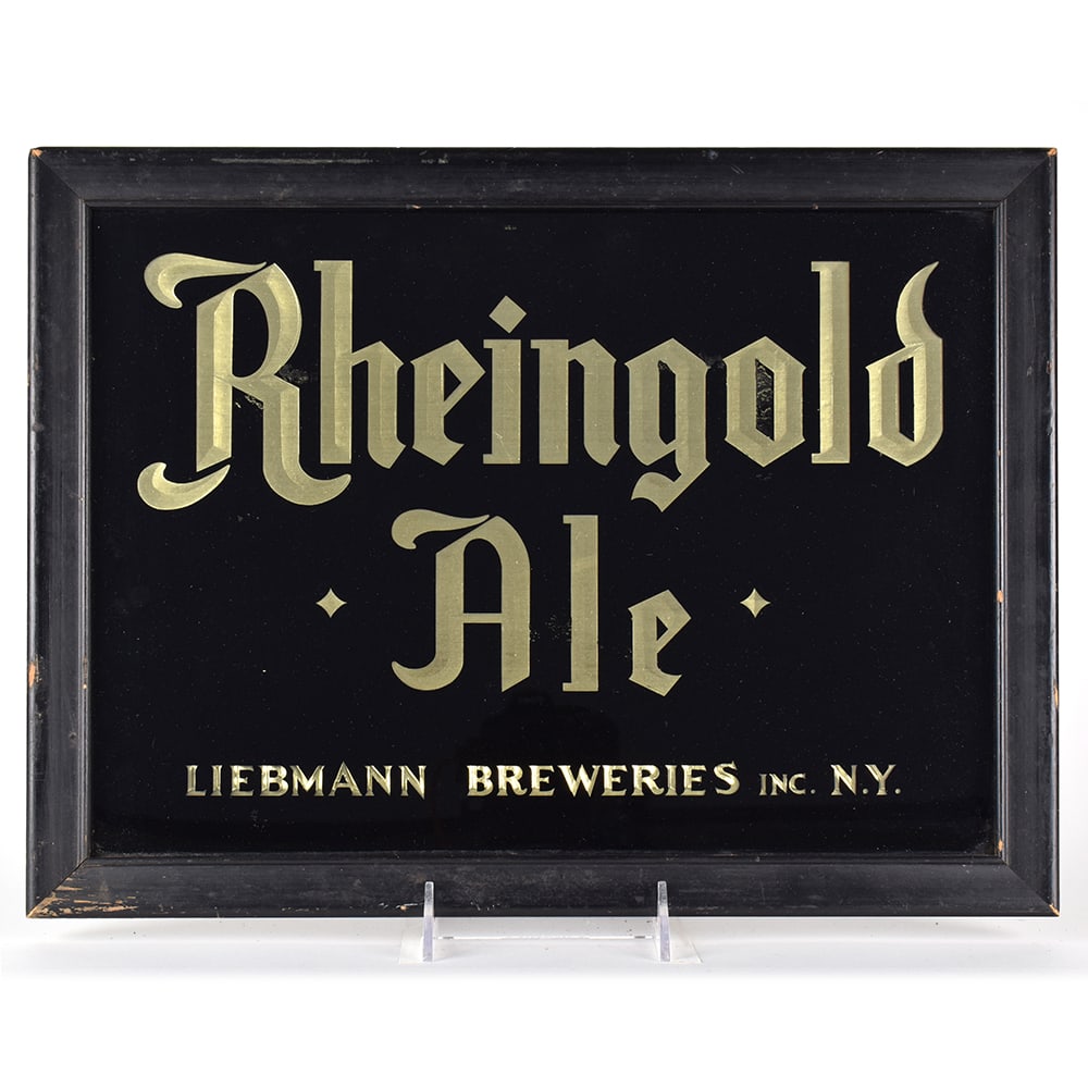 Rheingold Ale 1930s Reverse-Painted Glass Composite Sign: Brewer/Business Name: Liebmann Breweries, New York, New York Manufacturer/Plant: UnknownDate of manufacture: