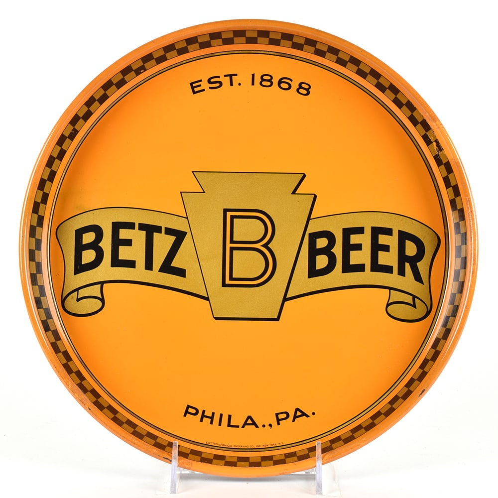 Betz Beer 1930s Serving Tray: Brewer/Business Name: John F. Betz & Son Ltd., Philadelphia, Pennsylvania Manufacturer/Plant: Electro-Chemical Engraving Co.Date of manufac