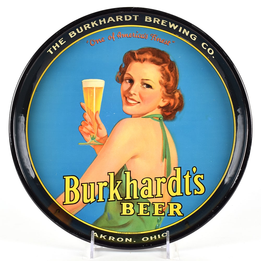 Burkhardts Beer 1930s Serving Tray: Brewer/Business Name: Burkhardt Brewing Co., Akron, Ohio Manufacturer/Plant: H.D. Beach Co.Date of manufacture: