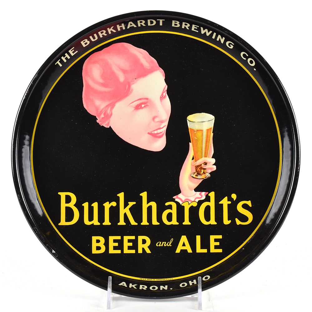 Burkhardts Beer and Ale 1940s Serving Tray: Brewer/Business Name: Burkhardt Brewing Co., Akron, Ohio Manufacturer/Plant: H.D. Beach Co.Date of manufacture: