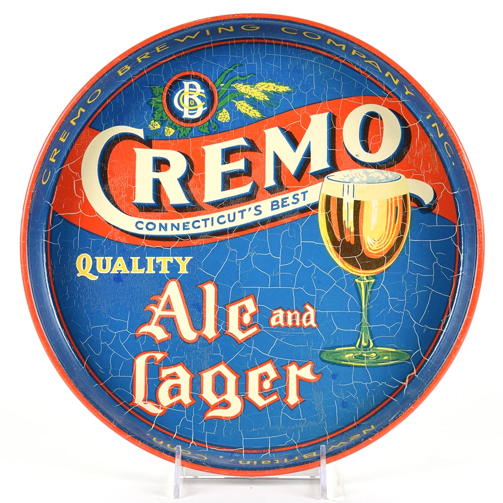 Cremo Ale and Lager 1930s Serving Tray: Brewer/Business Name: Cremo Brewing Co., New Britain, Connecticut Manufacturer/Plant: Universal Tray and Sign Co., New York, NYDate of manu