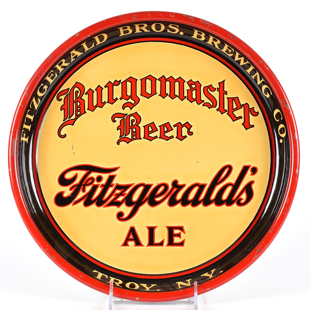 Fitzgeralds Ale Burgomaster Beer 1930s Serving Tray: Brewer/Business Name: Fitzgerald Bros. Brewing Co., Troy, New York Manufacturer/Plant: Unknown Date of manufacture: circa 1930s Contents/Type: N/A Dimensions: 13 inches. Comments/description: No