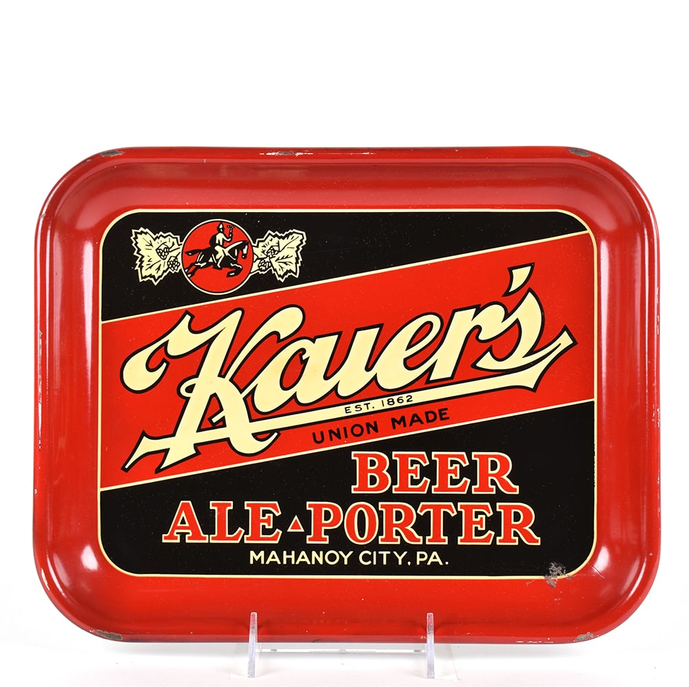 Kaiers Beer-Ale-Porter 1930s Serving Tray: Brewer/Business Name: Chas. D. Kaier Brewing Co., Mahanoy City, Pennsylvania Manufacturer/Plant: Unknown Date of manufacture: circa 1930s Contents/Type: N/A Dimensions: 13 w x 10-3/4 h. 