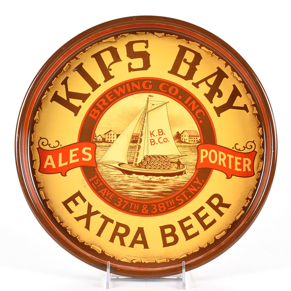 Kips Bay Extra Beer 1930s Serving Tray: Brewer/Business Name: Kips Bay Brewing Co., New York, New York Manufacturer/Plant: Electro-Chemical Engraving Co. Date of manufacture: circa 1930s Contents/Type: N/A Dimensions: 13 inches. 