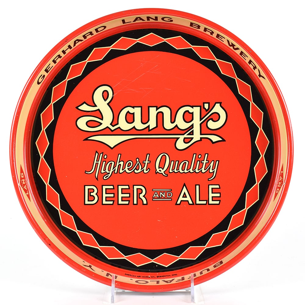 Langs Beer and Ale 1940s Serving Tray: Brewer/Business Name: Gerhard Lang Brewery, Buffalo, New York Manufacturer/Plant: American Art WorksDate of manufacture: