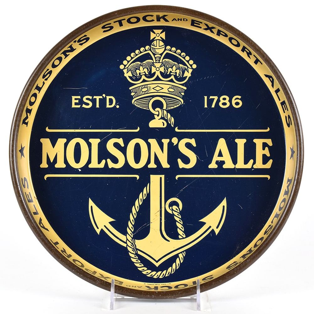 Molsons Ale 1930s 13-inch Canadian Serving Tray: Brewer/Business Name: Molsons Brewery Ltd., Montreal, Quebec, Canada Manufacturer/Plant: See comments/description Date of manufacture: circa 1930s Contents/Type: N/A Dimensions: 13 inches. 