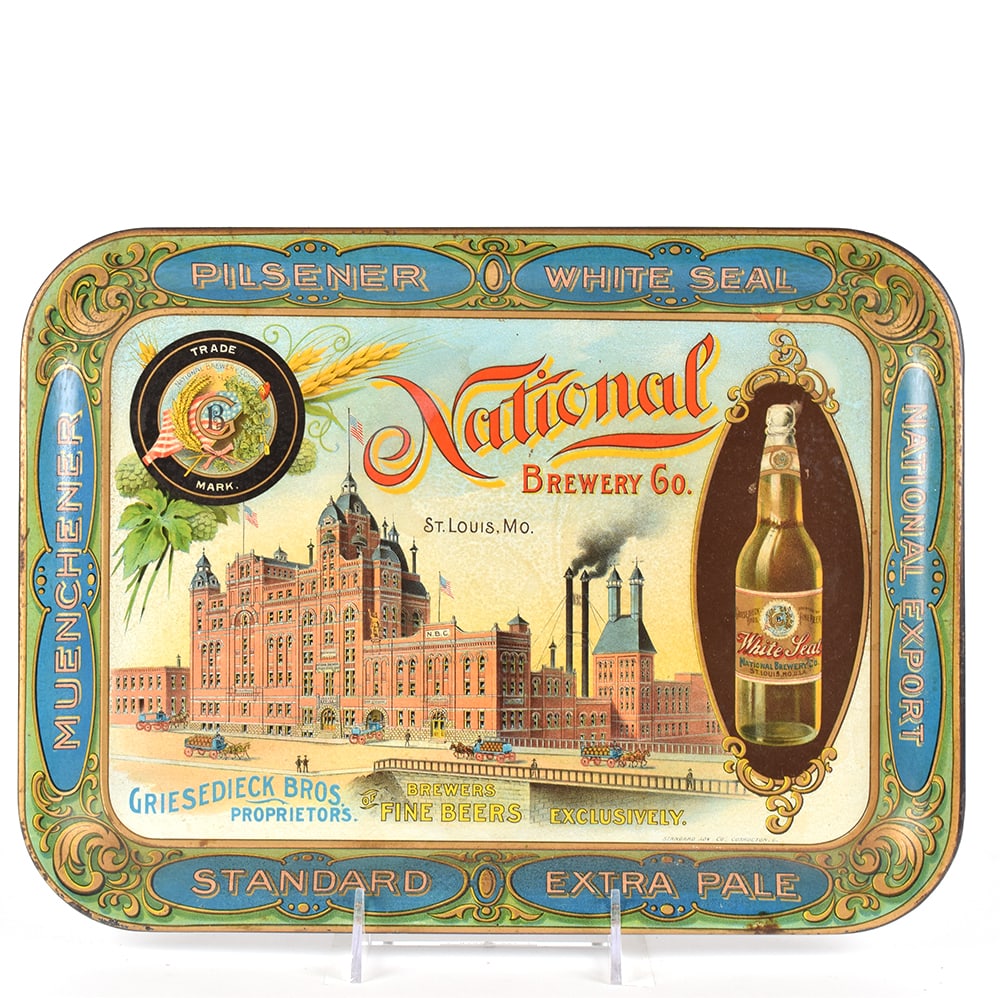 National Brewery Griesedieck Bros Pre-Pro Factory Scene Tray: Brewer/Business Name: National Brewery Co., St. Louis, Missouri Manufacturer/Plant: Standard Advertising Co. Date of manufacture: Pre-Prohibition Contents/Type: N/A Dimensions: 14 w x 10-1/2 h. 