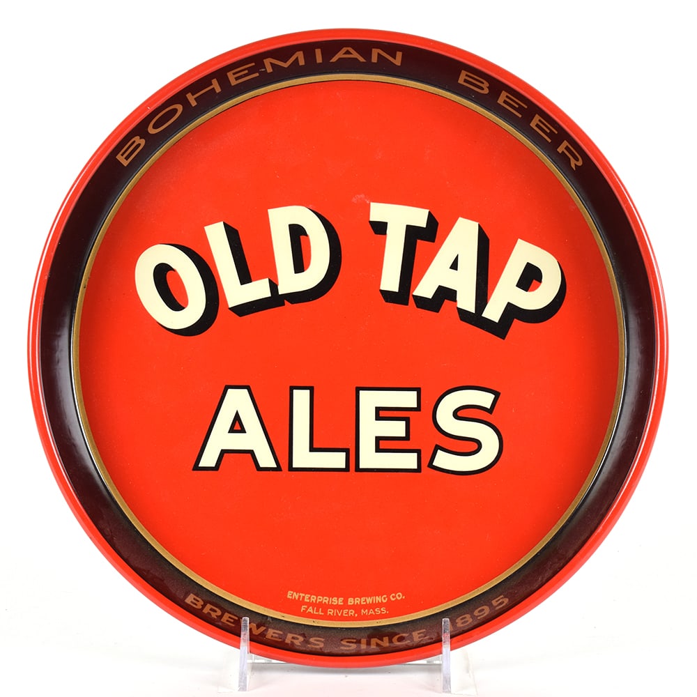 Old Tap Ales 1940s Serving Tray: Brewer/Business Name: Enterprise Brewing Co., Fall River, Massachusetts Manufacturer/Plant: Unknown Date of manufacture: circa 1940s Contents/Type: N/A Dimensions: 12 inches. Comments/description: