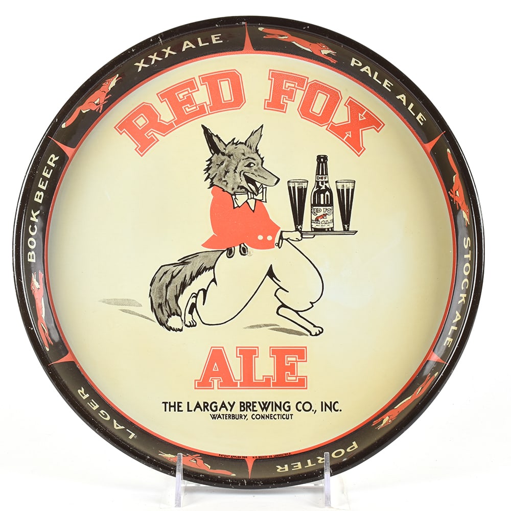 Red Fox Ale 1930s Spinner Serving Tray: Brewer/Business Name: Largay Brewing Co., Waterbury, Connecticut Manufacturer/Plant: H.D. Beach Co. Date of manufacture: circa 1930s Contents/Type: N/A Dimensions: 12 inches. Comments/description: