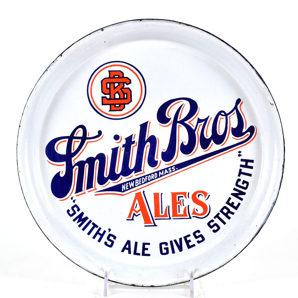 Smith Bros Ales Pre-Prohibition Porcelain Enamel Serving Tray: Brewer/Business Name: Smith Bros Inc., New Bedford, Massachusetts Manufacturer/Plant: Baltimore Enamel and Novelty Co., Baltimore, MDDate o