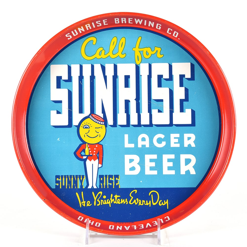 Sunrise Lager Beer 1930s Serving Tray: Brewer/Business Name: Sunrise Brewing Co., Cleveland, Ohio Manufacturer/Plant: American Can Co.Date of manufacture: