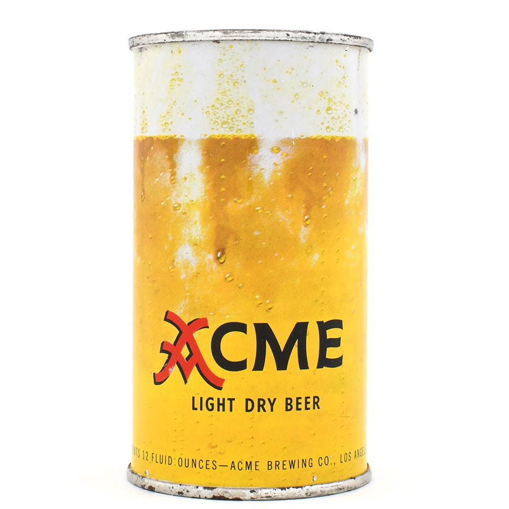 Acme Light Dry Beer Flat Top LOS ANGELES 28-28: Brewer/Business Name: Acme Brewing Co., Los Angeles, California Manufacturer/Plant: Pacific Can Co. Date of manufacture: circa 1950s Canning Code: n/a USBC reference: 28-28 USBCOI reference: 