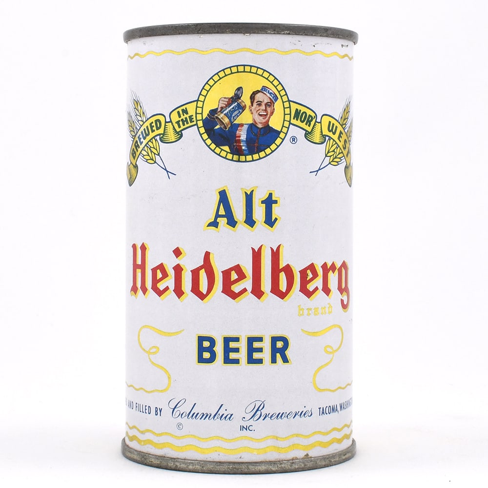 Alt Heidelberg Brand Beer Flat Top VANITY LID ALC STATEMENT 30-18: Brewer/Business Name: Columbia Breweries Inc., Tacoma, Washington Manufacturer/Plant: Continental Can Co.Date of manufacture: