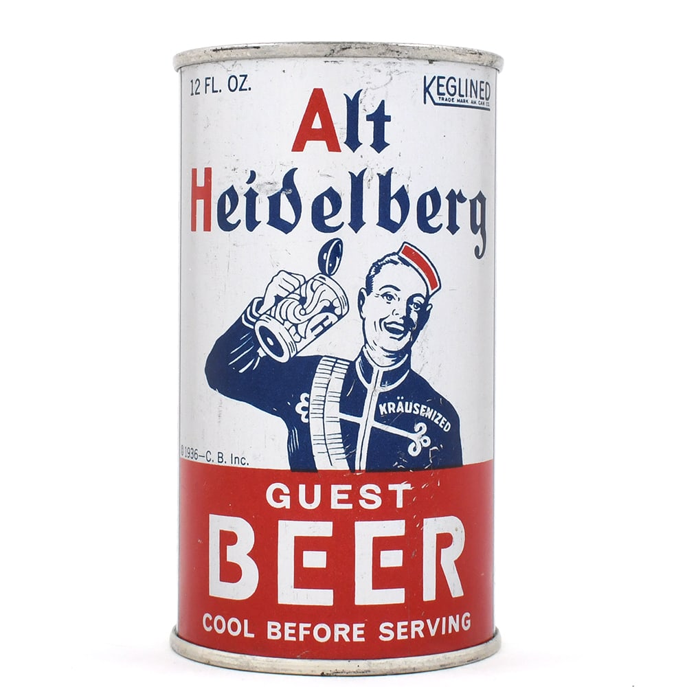 Alt Heidelberg Guest Beer Instructional Flat Top 30-14 OI 25: Brewer/Business Name: Columbia Breweries Inc., Tacoma, Washington Manufacturer/Plant: American Can Co. Date of manufacture: circa 1930s Canning Code: n/a USBC reference: 30-14 USBCOI reference: 25