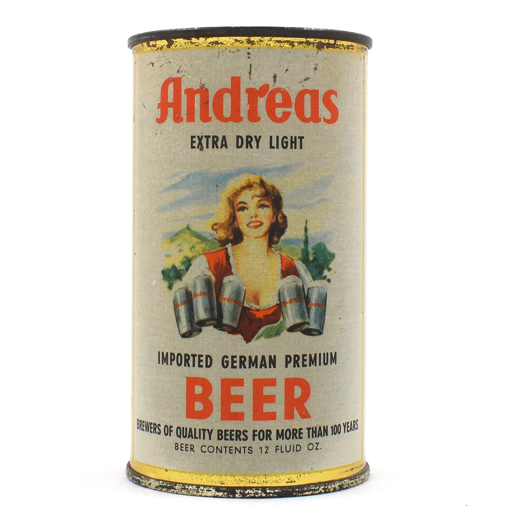 Andreas Extra Dry Light Premium Beer German Flat Top: Brewer/Business Name: Andreas Brewery Hagen Westphalia, West Germany, Non-U.S. (see comments/description) Manufacturer/Plant: UnknownDate o