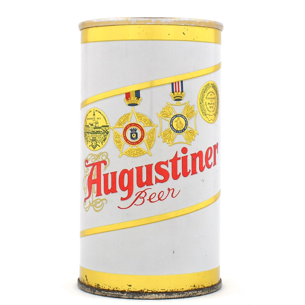 Augustiner Beer Pull Tab WV VANITY TAX LID 36-11: Brewer/Business Name: August Wagner Breweries Inc., Columbus, Ohio Manufacturer/Plant: Continental Can Co. Date of manufacture: circa 1960s Canning Code: n/a USBC reference: 36-11 USBCOI reference: 