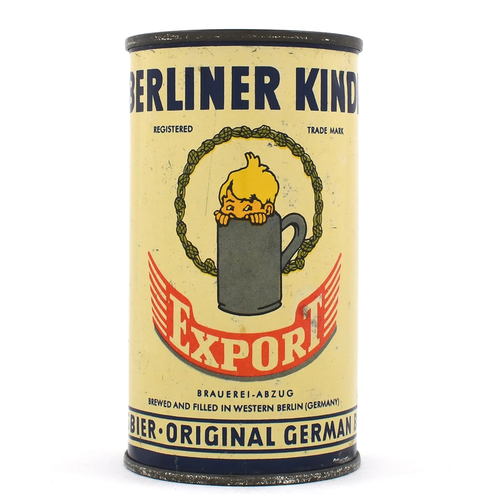 Berliner Kindl Export German Flat Top IMPORTER LID: Brewer/Business Name: Berliner Kindl Brauerei A.G., Berlin-Neukolln, Germany, Non-U.S. (see comments/description) Manufacturer/Plant: Unknown Date of manufacture: circa 1950s Canning Code: n/a USBC