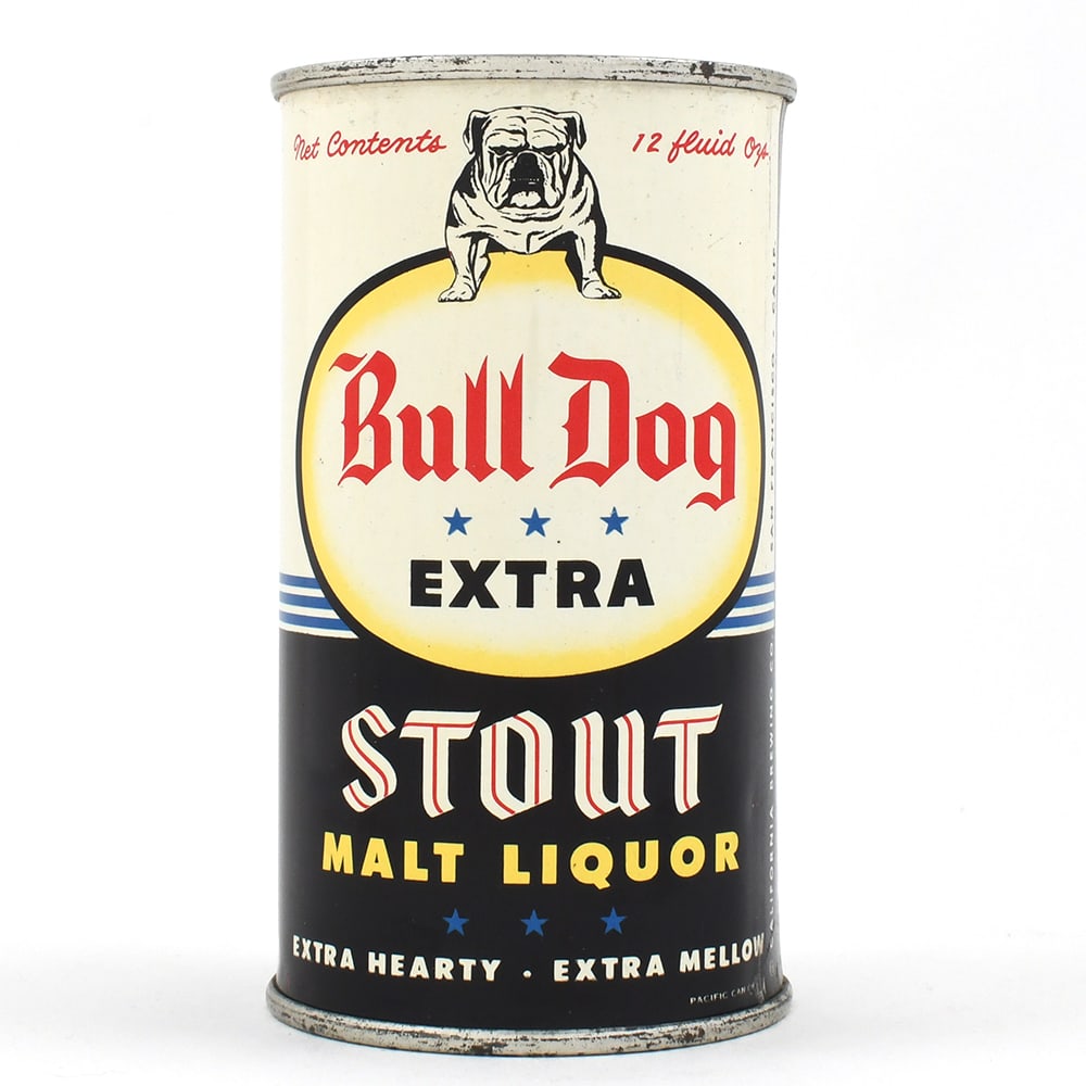 Bull Dog Extra Stout Malt Liquor Flat Top 45-26: Brewer/Business Name: California Brewing Co., San Francisco, California Manufacturer/Plant: Pacific Can Co.Date of manufacture: