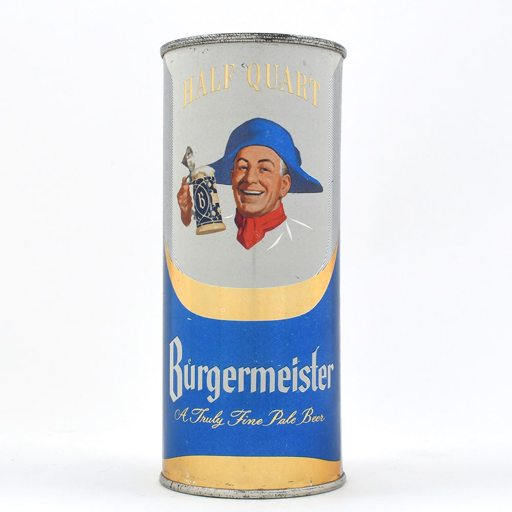 Burgermeister Pale Beer 16 Ounce Bank Lid Flat Top 227-6: Brewer/Business Name: Burgermeister Brewing Corp., San Francisco, California Manufacturer/Plant: American Can Co.Date of manufacture: