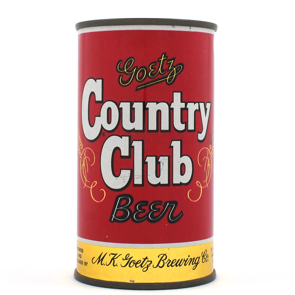 Country Club Beer Flat Top OVER 95 YEARS 51-34: Brewer/Business Name: M. K. Goetz Brewing Co., St. Joseph, Missouri Manufacturer/Plant: Continental Can Co.Date of manufacture: