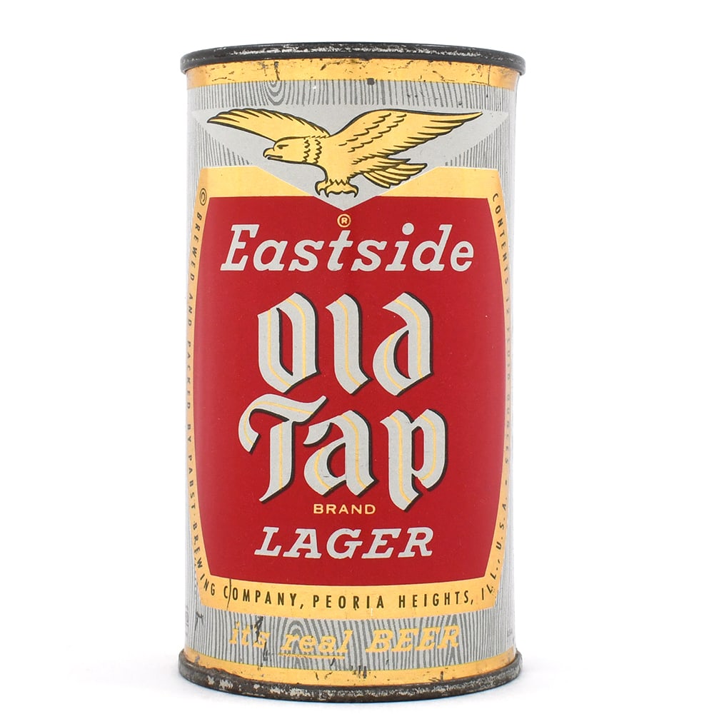 Eastside Old Tap Lager Flat Top PEORIA ALC LID 58-26: Brewer/Business Name: Pabst Brewing Co., Peoria Heights, Illinois Manufacturer/Plant: American Can Co. Date of manufacture: circa 1950s Canning Code: n/a USBC reference: 58-26 USBCOI reference: 