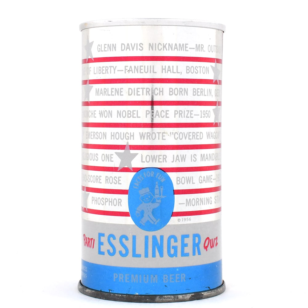 Esslinger Parti Quiz Zip Top EVA TANGUAY RUPPERT TOUGH CLEAN UNLISTED: Brewer/Business Name: Jacob Ruppert, New York, New York Manufacturer/Plant: Crown Date of manufacture: circa 1960s Canning Code: n/a USBC reference: UNLISTED USBCOI reference: Contents/Type: 12 oz