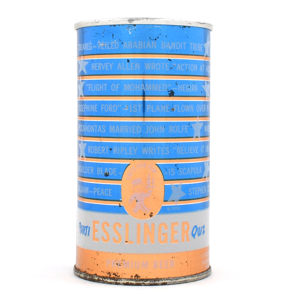 Esslinger Parti Quiz Zip Top TOUAREG RUPPERT UNLISTED: Brewer/Business Name: Jacob Ruppert, New York, New York Manufacturer/Plant: Crown Date of manufacture: circa 1960s Canning Code: n/a USBC reference: UNLISTED USBCOI reference: Contents/Type: 12 oz