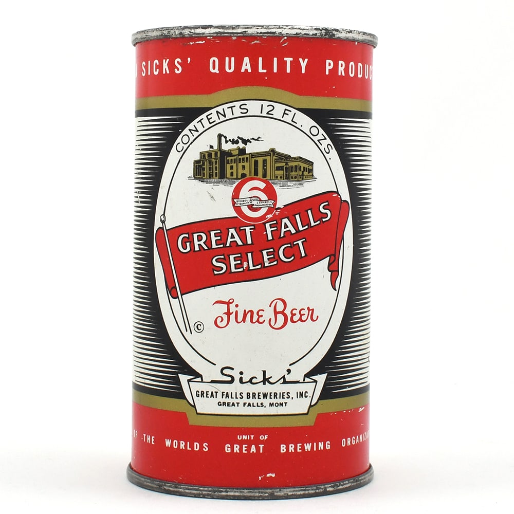 Great Falls Select Beer Flat Top IRTP SICKS 74-20: Brewer/Business Name: Great Falls Breweries Inc., Great Falls, Montana Manufacturer/Plant: Pacific Can Co.Date of manufacture: