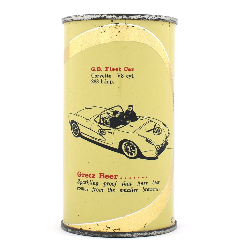 Gretz Beer Fleet Car Set Flat Top CORVETTE GOLD TRIM RED LETTER 75-3 SCARCE: Brewer/Business Name: William Gretz Brewing Co., Philadelphia, Pennsylvania Manufacturer/Plant: CrownDate of manufacture: