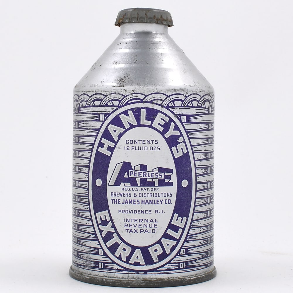 Hanleys Extra Pale Peerless Ale Crowntainer PURPLE 195-11: Brewer/Business Name: James Hanley Brewing Co., Providence, Rhode Island Manufacturer/Plant: CrownDate of manufacture: