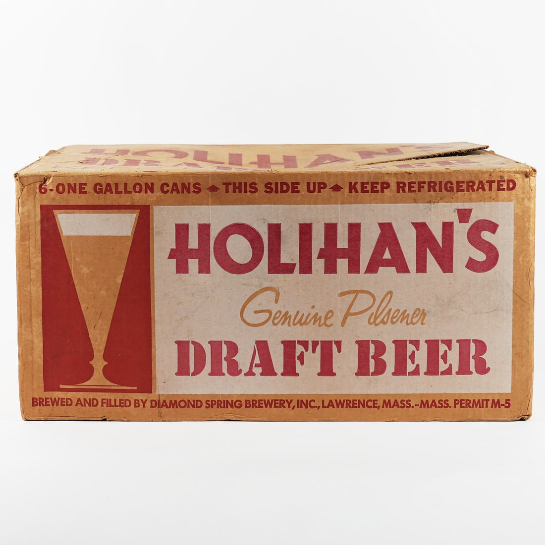 Holihans Draft Beer Gallon Cans Original Case RARE OUTSTANDING: Very rare. Original case held 6 Holihan's gallon flat tops. About 19 x 9 x 13 inches.