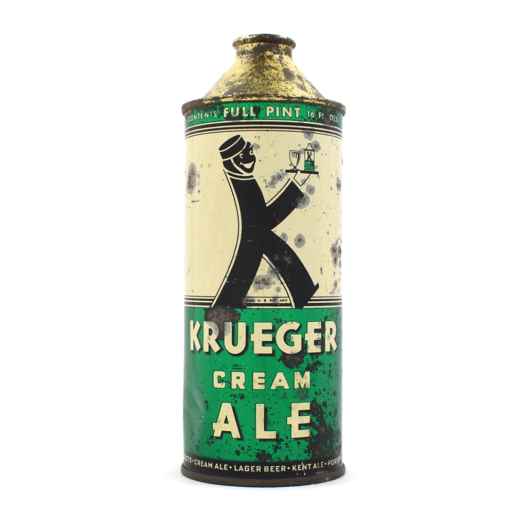 Krueger Cream Ale 16 Ounce Cone Top 231-19: Brewer/Business Name: G. Krueger Brewing Co., Newark, New Jersey Manufacturer/Plant: Continental Can Co.Date of manufacture: